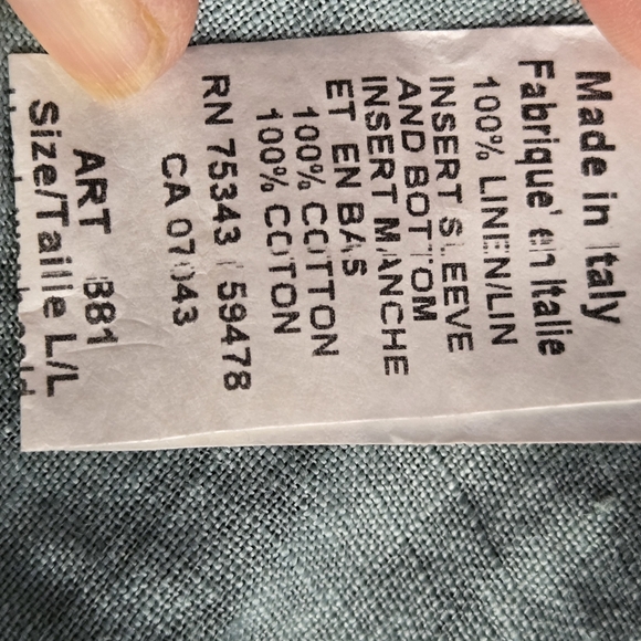 TERZO MILLENNIO sage Green Women's Size L 100% LINEN Babydoll Crop Tunic - Picture 10 of 10